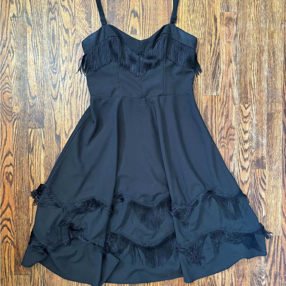 SOLD Unique Vintage Black Fringe Girlie Swing Dress - Large